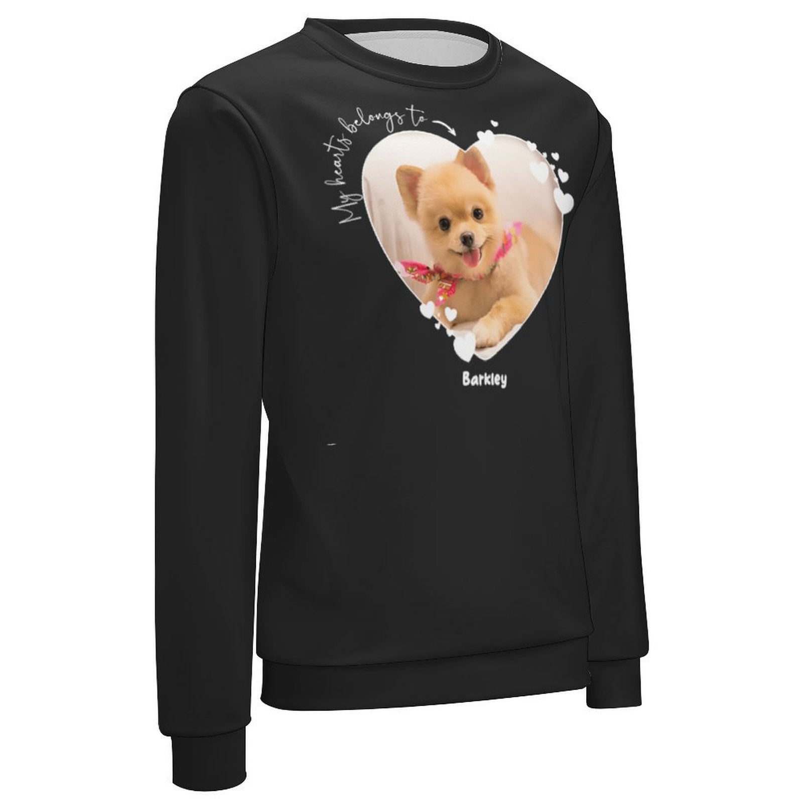 Custom My Heart Belongs to Dog Lover Sweatshit Heart to Cat Photo Personalized Your Name